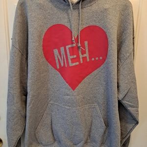 NEW Unisex Gildan Gray Hoodie Love Meh Breakup Valentines Day Sweatshirt Size XL